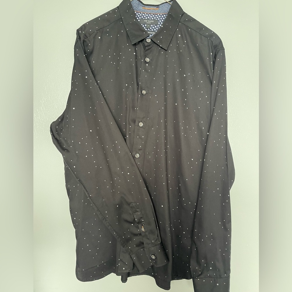 Ted Baker Nooley Star Print Cotton Dress Shirt Men X-Large 7  Long Sleeve